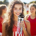 Personalisierte Glitter-Schleife Cheerleader 590ml Tragbare Sport Wasserflasche mit Namen Text Cheerleading Geschenk für Cheerleader