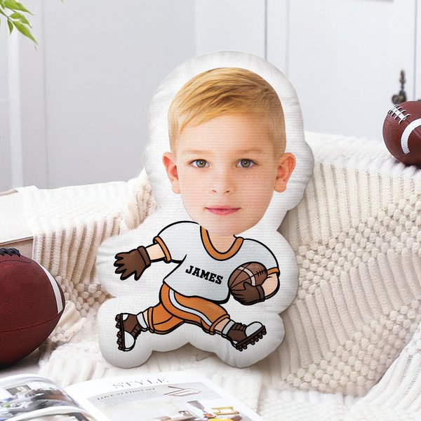 Oreiller personnalisé en forme humaine avec photo de visage de football amusant et nom Cadeau d'anniversaire pour garçons et filles