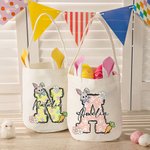 Personalized Cute Easter Bunny Carrot Initial Basket with Name Easter Party Birthday Gift for Boys Girls