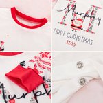 Personalized Cute Santa Design First Christmas Long Sleeve One-Piece Baby Pajama with Name and Initial Christmas Outfit Gift for Baby Boys Girls