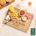 Gepersonaliseerde Laurierkrans FSC Bamboe Gegraveerde Charcuterie Snijplank met Monogram en Sapgroef Housewarming Verjaardagsgeschenk voor Familie