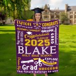 Personalized Graduation Inspiration Multicolor Soft Fleece Name Blanket with Year and School Name Class of 2025 Graduation Gift for Graduate