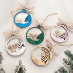 Personalized Baby First Christmas Snowball Design Wooden Ornament with Name Christmas Tree Decor Newborn Gift for Baby Boys Girls