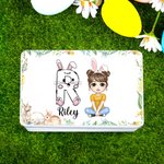 Personalized Cute Easter Bunny Cartoon Character Food-grade Biscuit Storage Tin with Initial and Name Easter Party Gift for Boys Girls