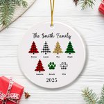 Personalized Christmas Tree Paw Print Round Ceramic Family Ornament with Name Year Christmas Party Decor Gift for Family