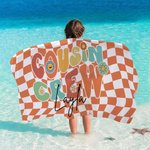 Personalized Cousin Crew Plaid Design Oversized Quick Dry Beach Towel with Name Birthday Summer Vacation Accessory Gift for Kids