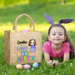 Gepersonaliseerde Schattige Expert Eierjager Cartoon Karakter Jute Tote Bag met Naam Party Favor Paasjacht Gift voor Jongens Meisjes