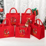 Personalizada Personaje de dibujos animados Acebo Lazo Reutilizable Bolsa de yute roja de regalo con nombre Inicial Navidad Fiesta Regalo para la familia