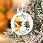 Personalized Classic Winnie the Pooh Theme Ceramic Christmas Ornament with Name Baby Shower First Christmas Gift for Newborns