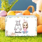 Personalized Cute Easter Bunny Cartoon Character Food-grade Biscuit Storage Tin with Initial and Name Easter Party Gift for Boys Girls