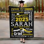 Personalized Graduation Inspiration Multicolor Soft Fleece Name Blanket with Year and School Name Class of 2025 Graduation Gift for Graduate