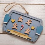 Personalizado 1-10 Gingerbread Man Cat Dog Cookie Adorno de Navidad de madera con el nombre grabado y el título de la decoración del árbol de Navidad de regalo para la familia de los niños
