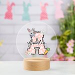 Personalisierte Cute Bunny Karotte Floral Initial LED-Nachtlicht mit hölzernen Basis und Name Ostern Party Zimmer Dekoration Geschenk für Jungen Mädchen