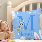 Personalisierter Cartoon Charakter Hasenkostüm Ostereier Kissenbezug mit Initiale Namen Haus Deko Ostern Geburtstagsgeschenk für Jungen und Mädchen