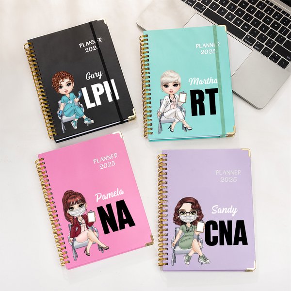 Personalized Cartoon 2025 Planner Spiral A5 Name Notebook with Weekly and Monthly Planning Pages Birthday New Year Gift for Medical Staff