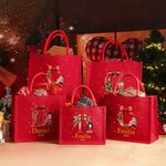 Personalizada Personaje de dibujos animados Acebo Lazo Reutilizable Bolsa de yute roja de regalo con nombre Inicial Navidad Fiesta Regalo para la familia