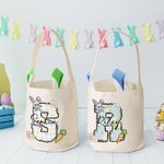 Personalized Cute Easter Bunny Carrot Initial Basket with Name Easter Party Birthday Gift for Boys Girls