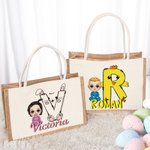 Personalisierte Cartoon-Charakter Kaninchen Küken große Jutetasche Tote Bag mit Namen Eier Jagd Party Gunst Ostern Geschenk für Jungen Mädchen