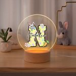 Personalisierte Cute Bunny Karotte Floral Initial LED-Nachtlicht mit hölzernen Basis und Name Ostern Party Zimmer Dekoration Geschenk für Jungen Mädchen