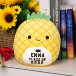 Gepersonaliseerd schattig afstudeercapje ontwerp koe kat knuffel pluche knuffel met naam en jaar afstudeercadeau voor klas van 2025 afgestudeerden