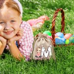 Personalized Cartoon Character Rabbit Chick Initial Drawstring Jute Treat Bag with Name Easter Party Favor Hunting Gift for Boys Girls