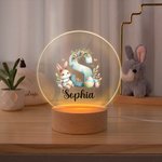 Gepersonaliseerd Schattig Konijntje Bloemen Voorletter LED Nachtlampje met Houten Voet en Naam Paasfeest Kamer Decoratie Cadeau voor Jongens Meisjes