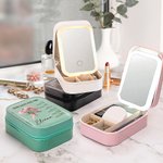 Personalized Bible Verse Birth Flower Bouquet Travel Jewelry Box with Name and Changing Color LED Makeup Mirror Birthday Wedding Gift for Women