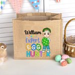 Gepersonaliseerde Schattige Expert Eierjager Cartoon Karakter Jute Tote Bag met Naam Party Favor Paasjacht Gift voor Jongens Meisjes