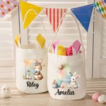 Gepersonaliseerde aquarel paashaas eieren initiële mand met naam paasfeest verjaardagscadeau voor jongens meisjes