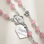 Personalised Engraved Jesus Cross Pendant Catholic Rosary Beads with Heart Name Charm Religious Baptism First Communion Gift for Baby Kids