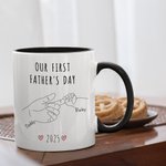 Personalized Parent - Child Hand in Hand 11oz Ceramic Coffee Mug with Name and Year Our First Mother's Day Father's Day Gift for Family