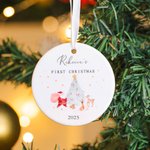 Personalized Gift-giving Santa Claus Reindeer Ceramic Ornament with Name and Year First Christmas Decor Gift for Baby Boys Girls