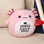 Gepersonaliseerd schattig afstudeercapje ontwerp koe kat knuffel pluche knuffel met naam en jaar afstudeercadeau voor klas van 2025 afgestudeerden