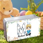 Personalized Cute Easter Bunny Cartoon Character Food-grade Biscuit Storage Tin with Initial and Name Easter Party Gift for Boys Girls
