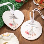 Personalized Gift-giving Santa Claus Reindeer Ceramic Ornament with Name and Year First Christmas Decor Gift for Baby Boys Girls