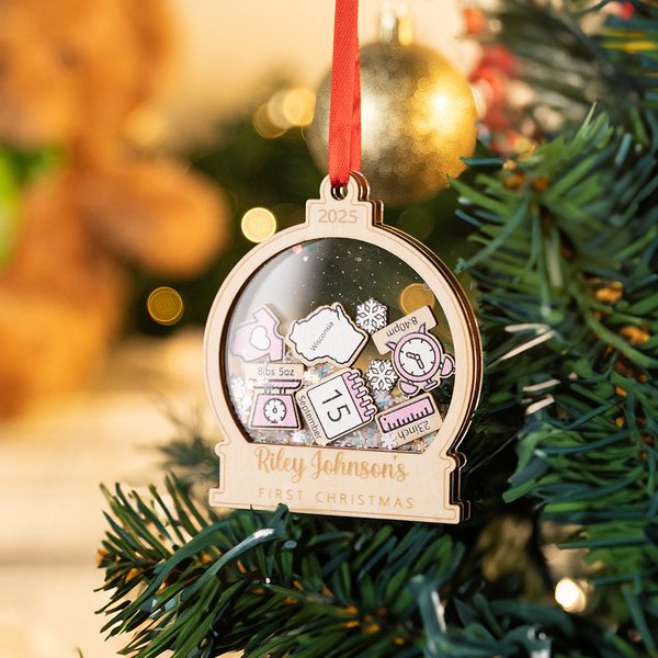 Gepersonaliseerd 4D Shake Baby's Eerste Kerstbal Ornament met Gegraveerde Tekst Kerstboom Hangdecoratie Cadeau voor Baby Jongens Meisjes