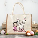 Personalisierte Cartoon-Charakter Kaninchen Küken große Jutetasche Tote Bag mit Namen Eier Jagd Party Gunst Ostern Geschenk für Jungen Mädchen