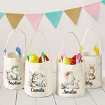 Gepersonaliseerde aquarel paashaas eieren initiële mand met naam paasfeest verjaardagscadeau voor jongens meisjes