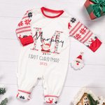 Personalized Cute Santa Design First Christmas Long Sleeve One-Piece Baby Pajama with Name and Initial Christmas Outfit Gift for Baby Boys Girls
