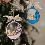 Personalized Baby First Christmas Snowball Design Wooden Ornament with Name Christmas Tree Decor Newborn Gift for Baby Boys Girls