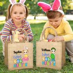 Gepersonaliseerde Schattige Expert Eierjager Cartoon Karakter Jute Tote Bag met Naam Party Favor Paasjacht Gift voor Jongens Meisjes