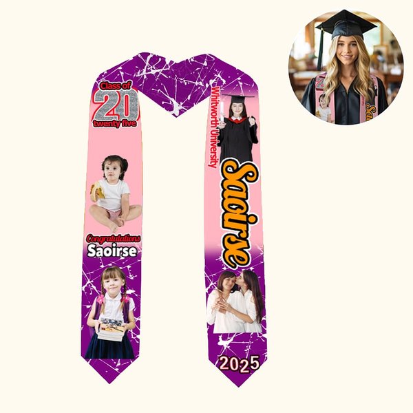 Personalisierte Multicolor Foto Graduierung Stola mit Text Klasse von 2025 Graduierung Geschenk für Unisex Absolventen