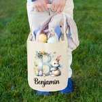 Gepersonaliseerde aquarel paashaas eieren initiële mand met naam paasfeest verjaardagscadeau voor jongens meisjes
