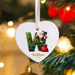 Personalized Santa Claus Woodland Initial Round Ceramic Christmas Ornament with Name & Year Christmas Tree Decor Gift for Family Friends