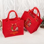 Personalizada Personaje de dibujos animados Acebo Lazo Reutilizable Bolsa de yute roja de regalo con nombre Inicial Navidad Fiesta Regalo para la familia