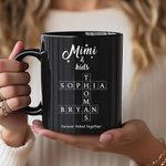 Gepersonaliseerde Family Forever Linked Together Kruiswoordraadsel 11 oz Keramische Mok met 2-8 Namen Verjaardag Housewarming Gift voor Moeder Oma