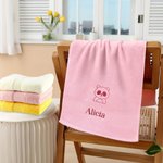 Personalised Embroidery Animal Super Absorbent 100% Cotton Face Towel Bath Towel with Name Housewarming Home Decor Gift for Family Friends