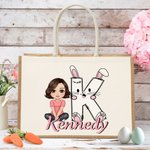 Personalisierte Cartoon-Charakter Kaninchen Küken große Jutetasche Tote Bag mit Namen Eier Jagd Party Gunst Ostern Geschenk für Jungen Mädchen