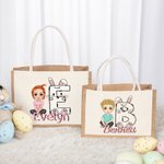 Personalisierte Cartoon-Charakter Kaninchen Küken große Jutetasche Tote Bag mit Namen Eier Jagd Party Gunst Ostern Geschenk für Jungen Mädchen
