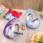 Personalized Cartoon Boy Girl Bunny Chick Initial Fillable Jumbo Easter Egg with Name Holiday Basket Stuffers Birthday Party Favors Gift for Kids